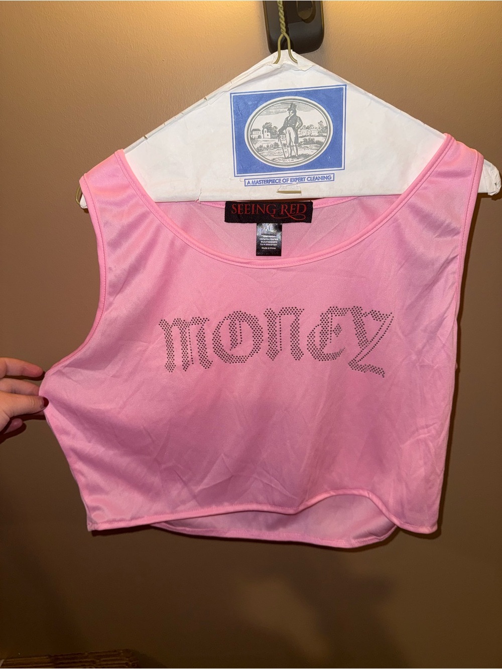 Pink Rhinestone 'MONEY' Crop Tank - Picture 2 of 5